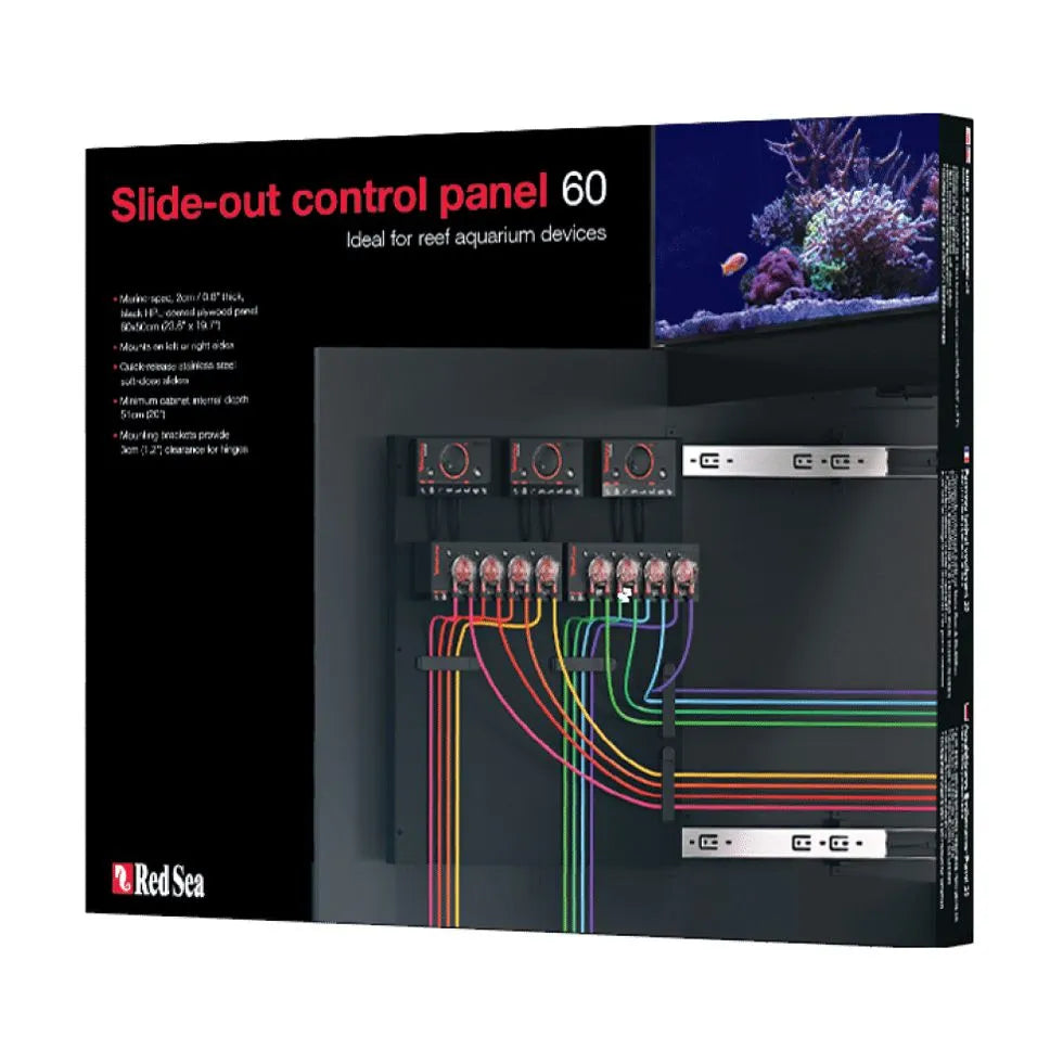 Red Sea Slide-Out Control Panel 60 for REEFER aquariums – ideal for mounting and organizing aquarium controllers and power supplies.